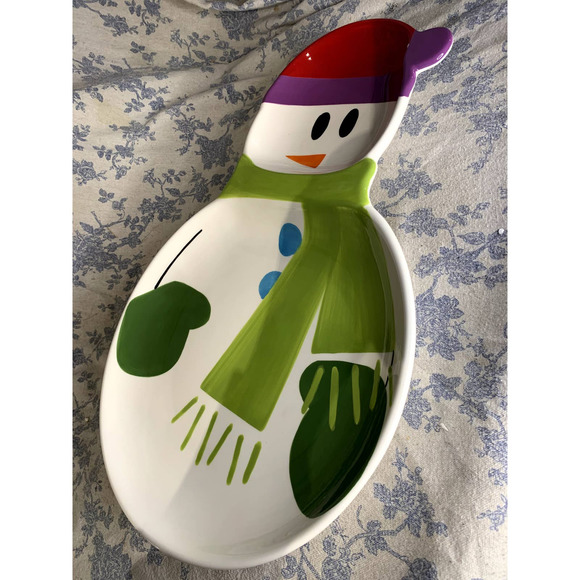 Pier 1 Imports Hand-Painted 17.5" Snowman Serving Tray SNOWBALL - Picture 5 of 5